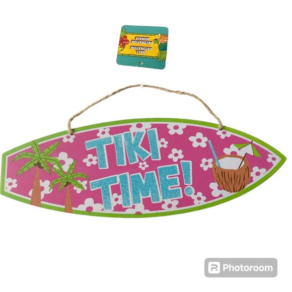 Luau Surf Board Wood Sign Aloha TIKI TIME Bar Island Beach Wall Door Decoration - Picture 1 of 11